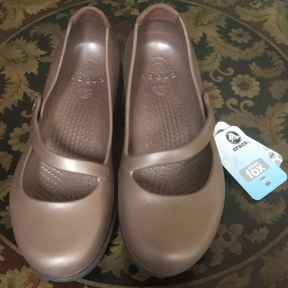 New! Crocs Rx Medical Silver Fox Bronze Mary Jane Comfort Professional Shoes W9